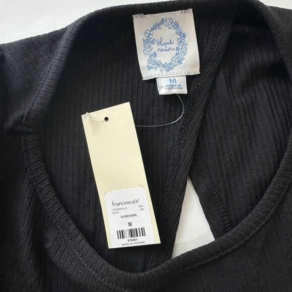 NWT Francesca's Blue Rain Aubree Rib-Knit Tie-Back Tank Top Black Size Medium M - Picture 5 of 8